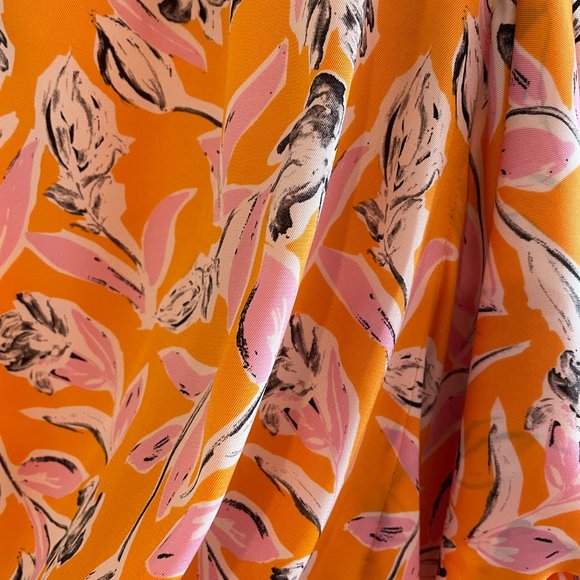 NWT Sachin Babi AVA Orange Pink Floral Ruffle Midi Wrap Dress Puff Sleeve - Picture 7 of 10